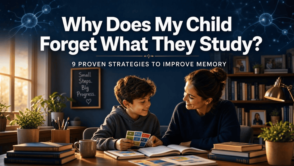 Child studying with memory strategies to improve learning and recall